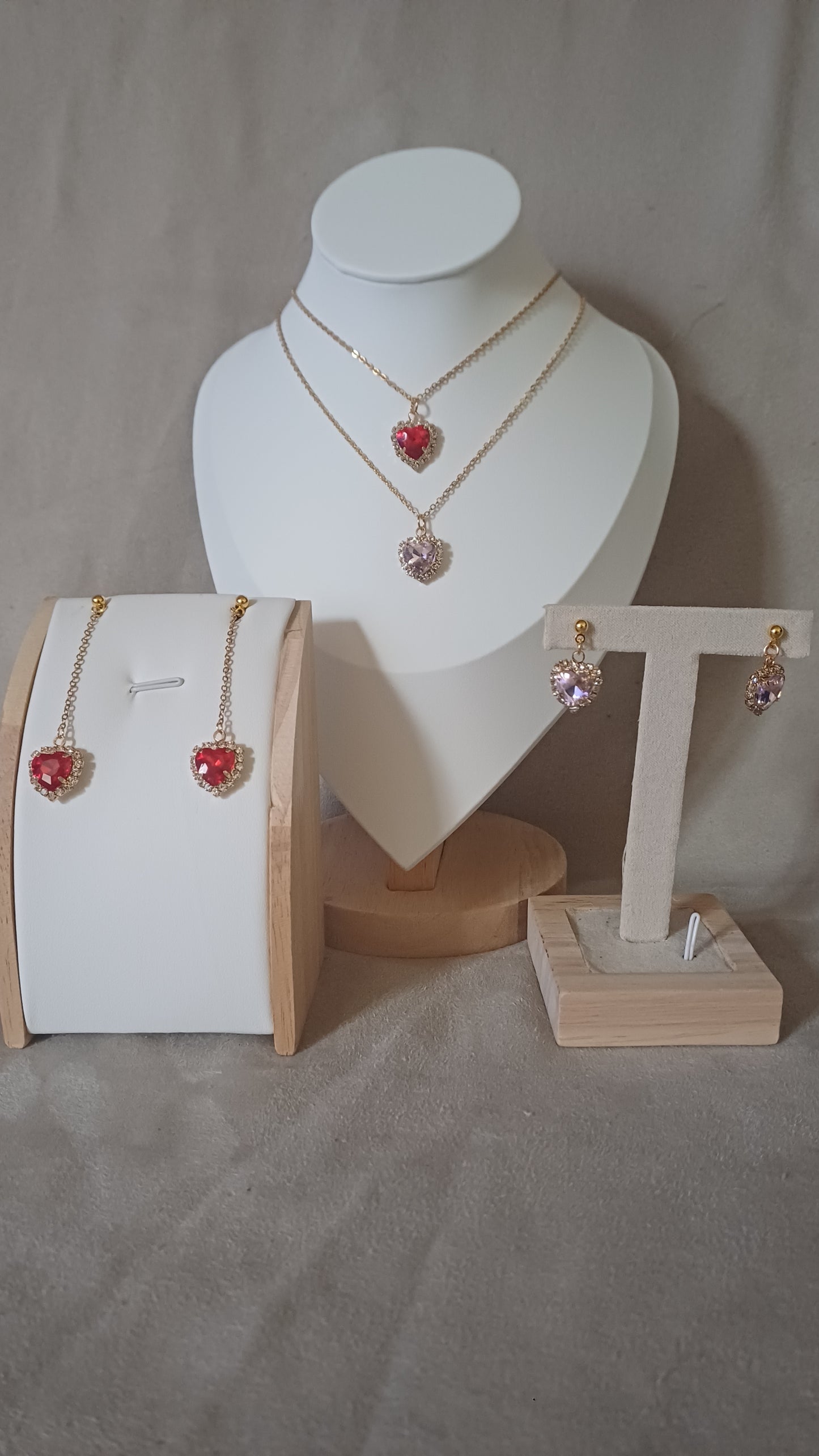 Parure "amour" coeur, rose ou rouge