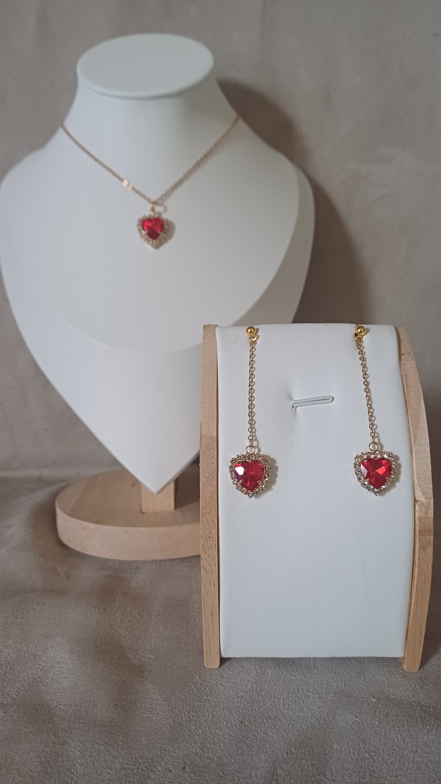 Parure "amour" coeur, rose ou rouge