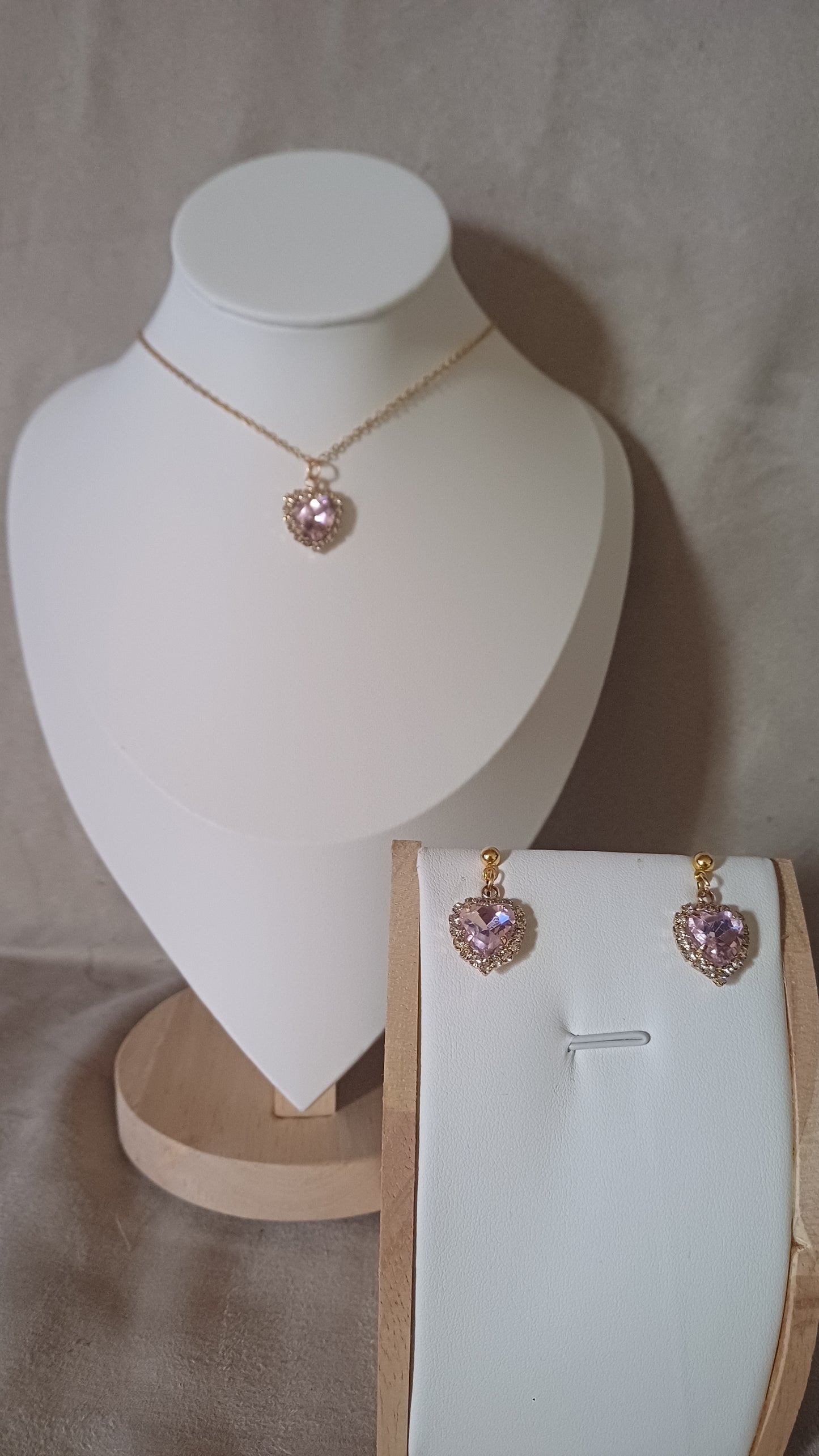 Parure "amour" coeur, rose ou rouge