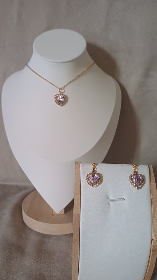 Parure "amour" coeur,  rose ou rouge