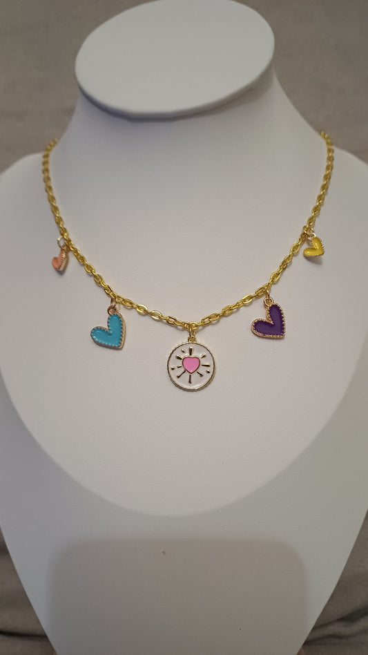 Collier amour multi coeurs colorés "pop"