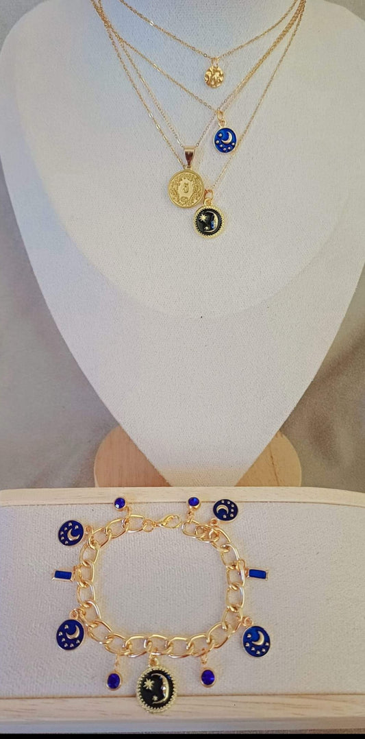 Parure dorée soleil et lune