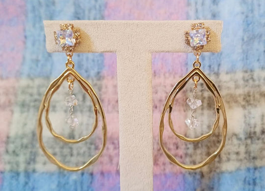 Boucles d' oreilles pendante "double grande goutte" avec strass
