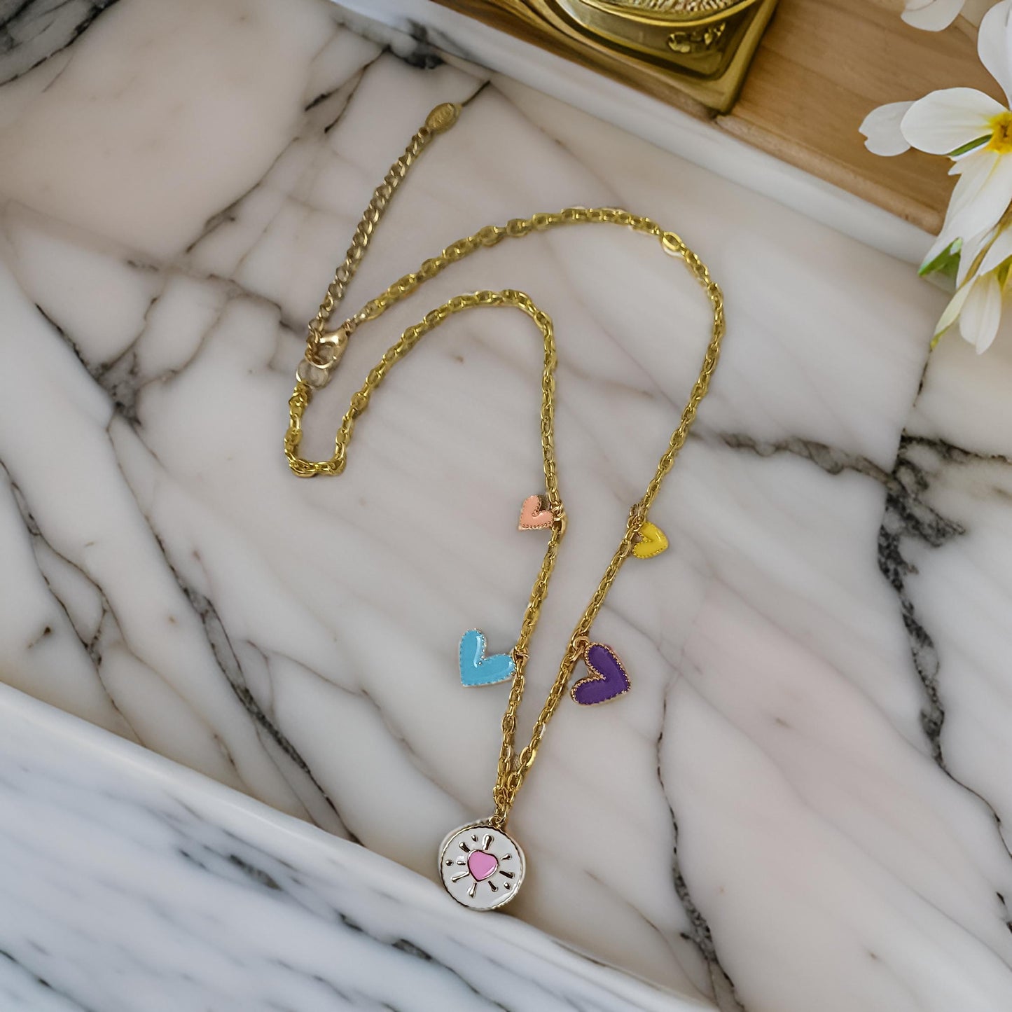 Collier amour multi coeurs colorés "pop"